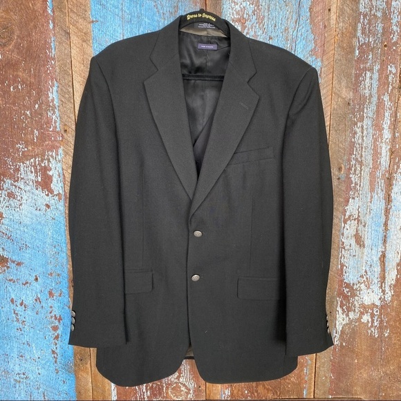 Stafford Black Wool Blend Suit Jacket w/ Vest - Picture 1 of 11